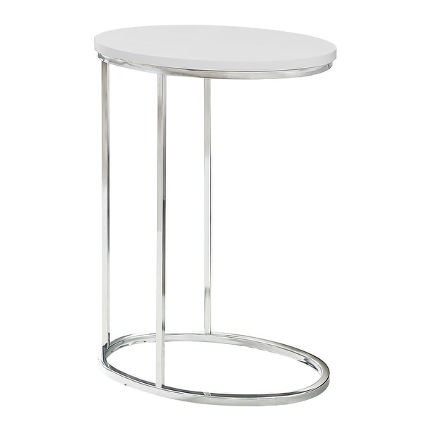 25" White and Silver Contemporary Oval Accent Table - N/A
