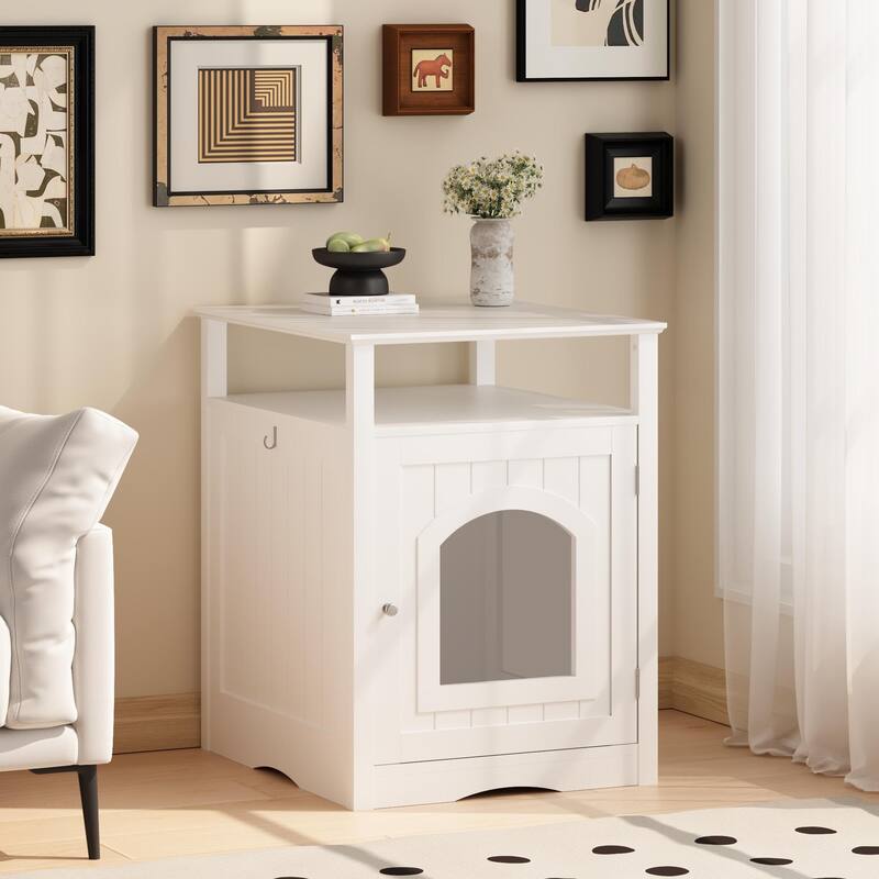 Cat Litter Box Enclosure Furniture, Wooden Cat House with Enclosed Cabinet, Hidden Litter Box Furniture with Storage Shelf