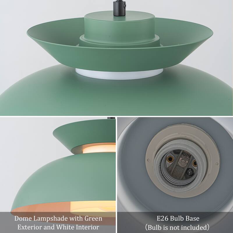 1-Light Modern Green Bowl Dome Pendant Light - 13.78