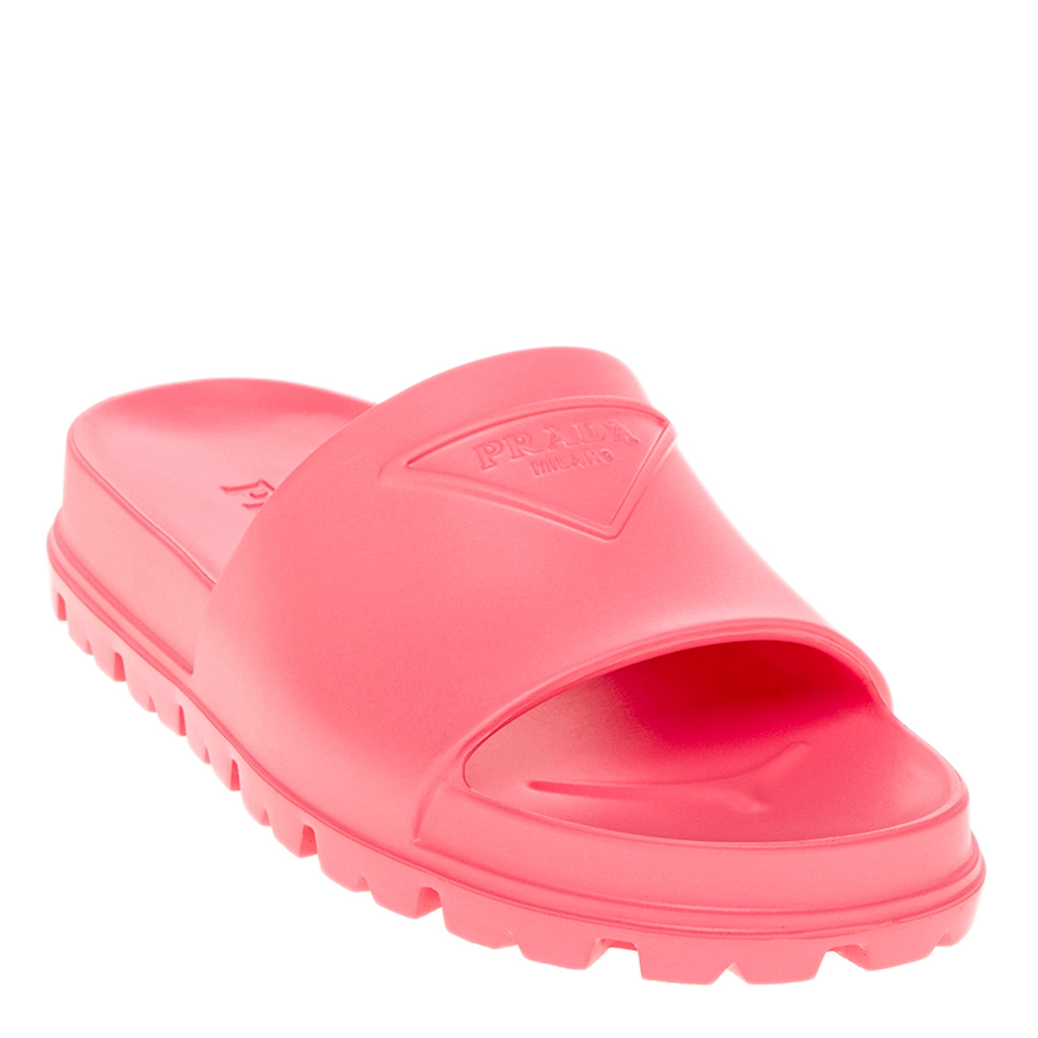 Prada Logo Embossed Slides - Overstock - 43005265
