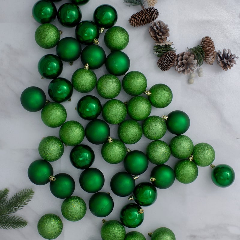 60ct Pine Green Shatterproof 4-Finish Christmas Ball Ornaments 2.5"