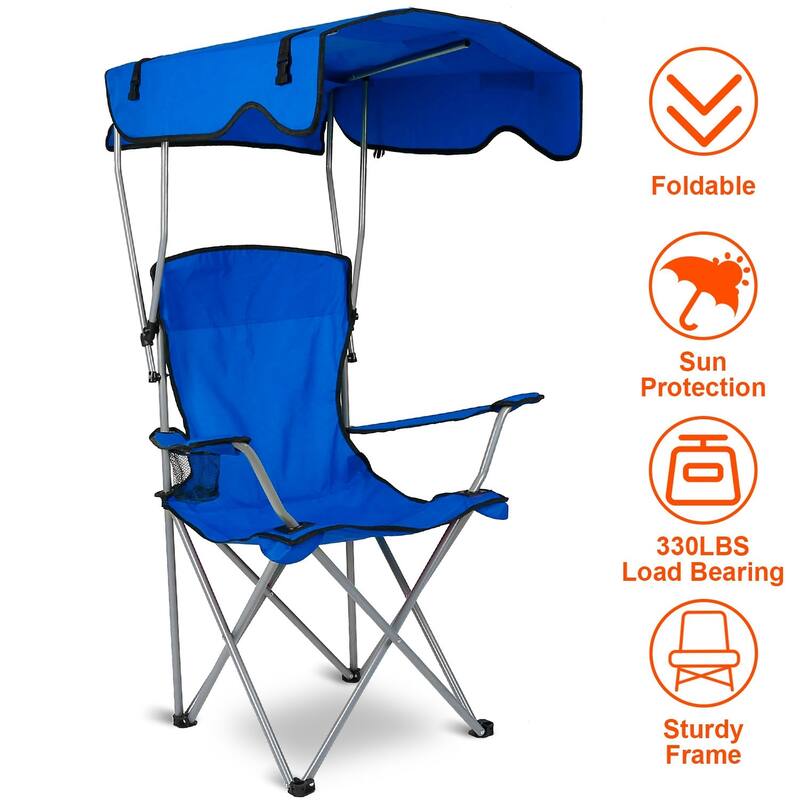 Foldable Beach Canopy Chair With Sun Shade Cup Holder 330LBS