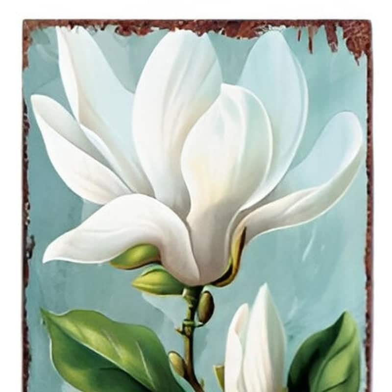HomeRoots 36" Blue Green And White Magnolia Solid Wood Porch Sign