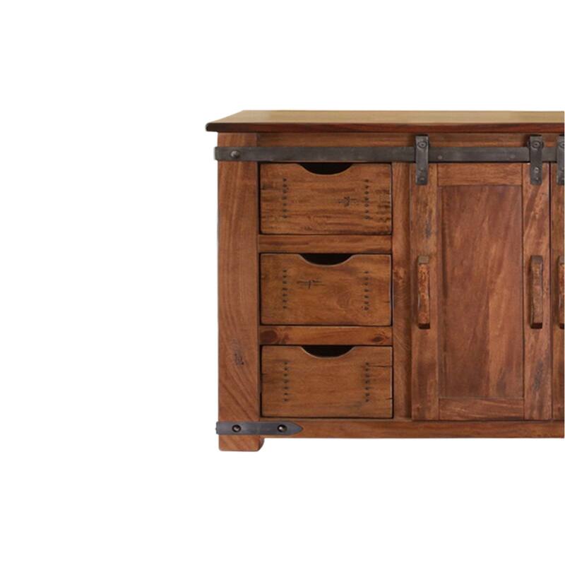 HomeRoots 60" Brown Solid Wood Enclosed Storage Distressed TV Stand - 59.75' X '34.75' X '17.75