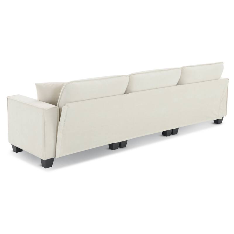 Modern Tufted Sectional Sofa with Luxurious Suede Fabric & Reinforced Legs - 4 Seat Sofa with Ottoman