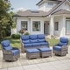 preview thumbnail 54 of 189, Pocassy Outdoor Wicker Sofa with Swivel Chair Fire Pit Table Furniture Set. Gray Wicker & Blue Cushion - 5 Pieces Sofa Siwvel Chair with  Ottoman