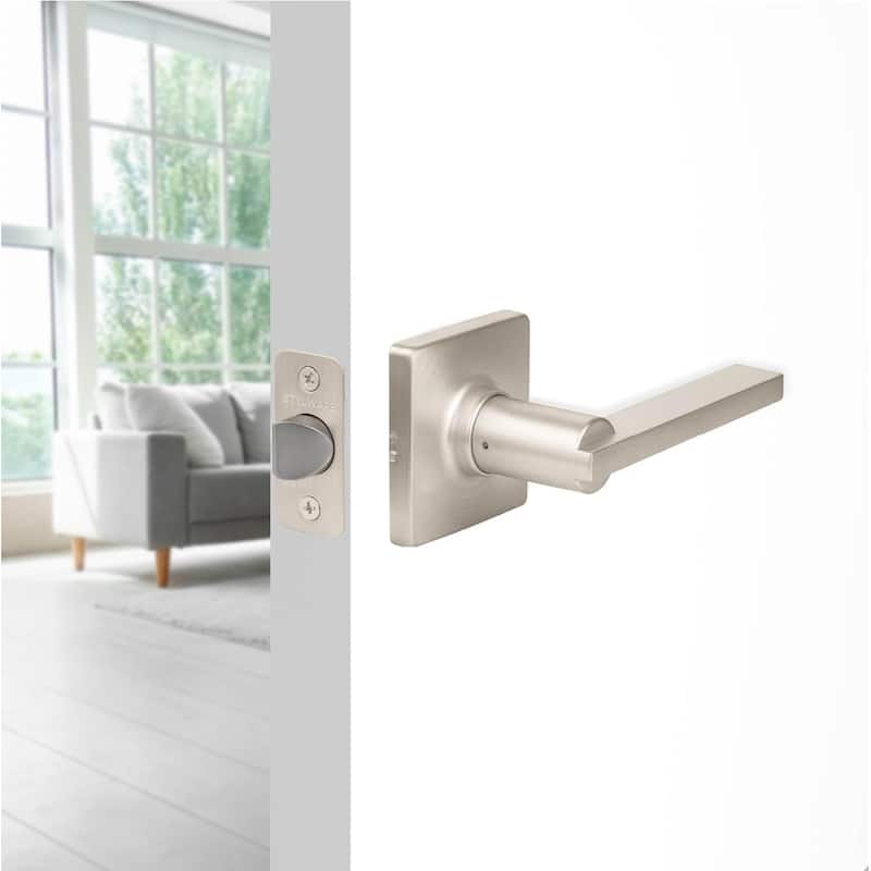Stylware Maven Square Door Handles Lever | Reversible Handing for Standard Door Sizes | Interior Privacy, Passage & Dummy Use -  Reversible Handing for Standard Door Sizes|Passage - Satin Nickel