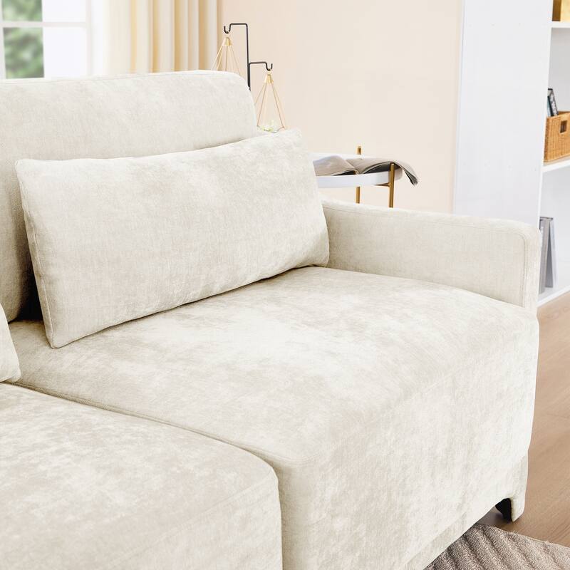 Three-Seater Sofa with 2 Movable Ottomans