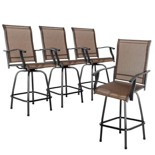 Outdoor Patio Swivel Bar Stools, AllWeather Textilene, Brown (4PCS