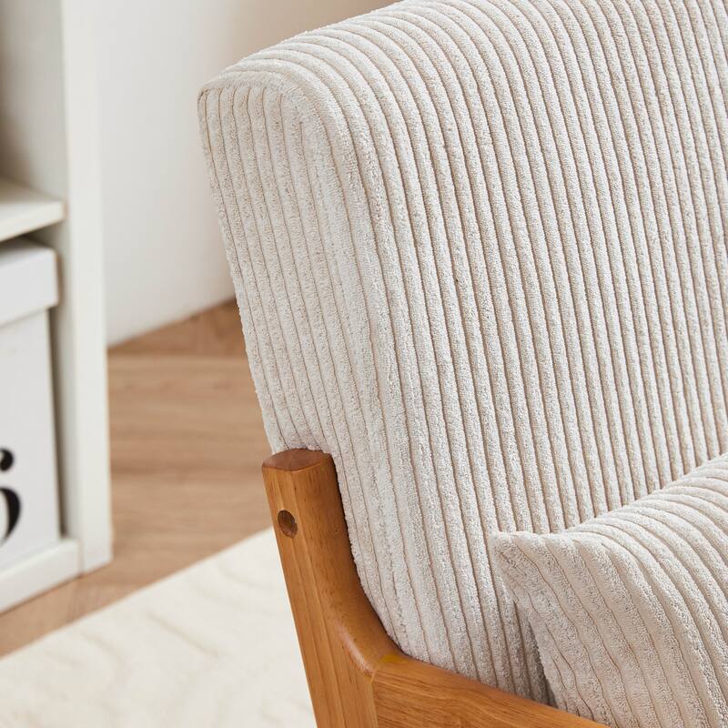 Mid-Century Modern Accent Chair, Upholstered Single Sofa Chair with Pillow, Lounge Armchair with Rubber Wood Frame