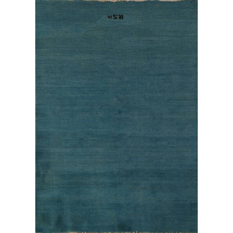 Teal Blue Gabbeh Modern Rug Hand-Knotted Foyer Wool Carpet - 3'4" x 4'10"