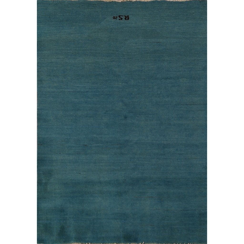 Teal Blue Gabbeh Modern Rug Hand-Knotted Foyer Wool Carpet - 3'4" x 4'10"