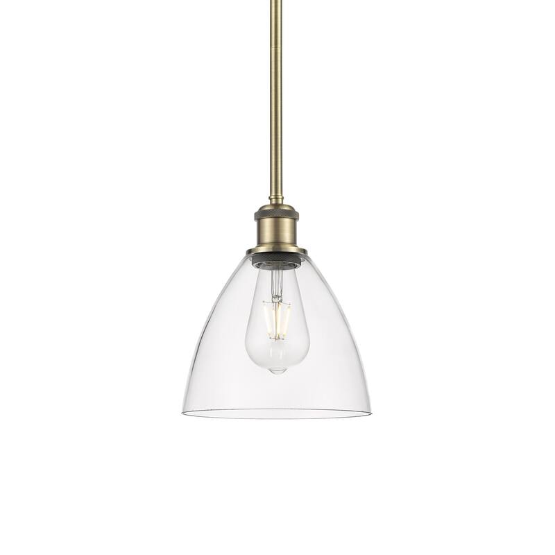 Innovations Lighting 516-1S-9-8 Bristol Pendant Bristol 8" Wide Mini - Antique Brass / Clear