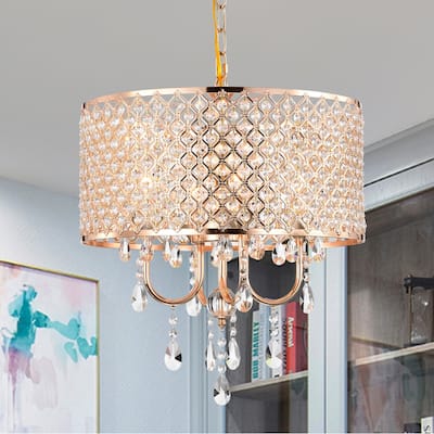 Lucilia 18 Inch Modern-Glam Style Gold Polished Finish Pendant Crystal Lighted Chandelier 4-Light - N/A