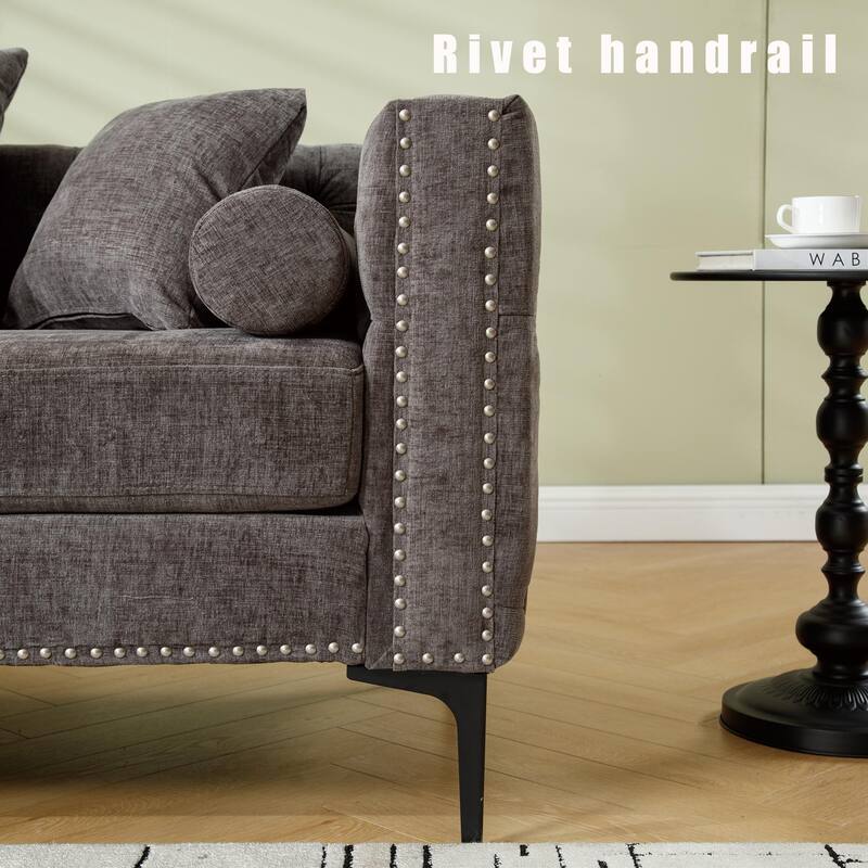 85" L-Shaped 4-Seater Sectional Sofa with Convertible Storage Ottoman, Pillows, Solid Wood Frame, and Modern Tufting