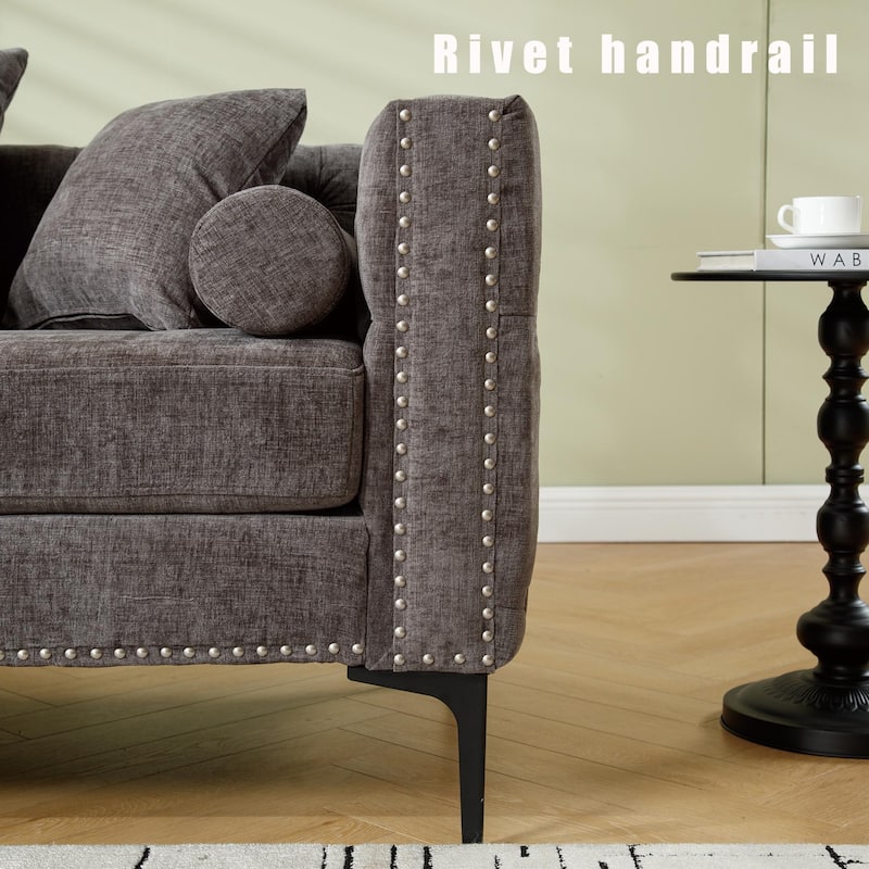 85'' L-Shaped Chenille 4 Seater Sectional Sofa with Convertible Storage Ottoman, Nailhead Accents and Plush Comfort