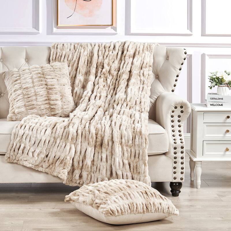 Shar Pei Fauxfur Throw Pillow Shell Combo 3-piece Set - 50"x60" - Fungi