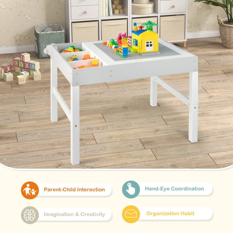3 in 1 Wooden Kids Table with Storage and Double-Sided Tabletop-White - 31.5” x 23.5” x 23”