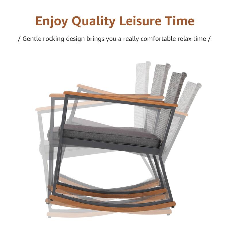 3-Piece Outdoor Wicker Rocking Chair Set with Cushions