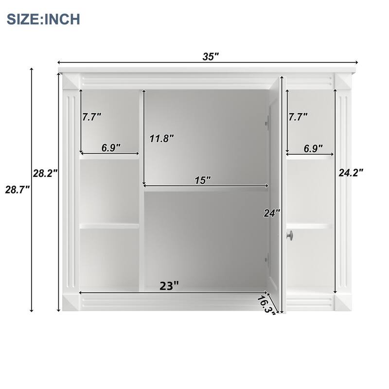 GDFStudio - Barrister Modern Wall-Mounted Bathroom Storage Cabinet with Mirror and Open Shelves (No Bathroom Vanity) - 35"W