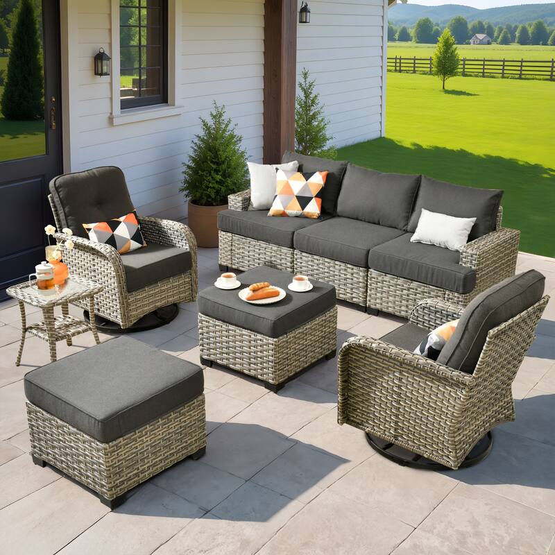 XIZZI 8-piece Outdoor Grey Wicker Furniture Conversation Set - Black