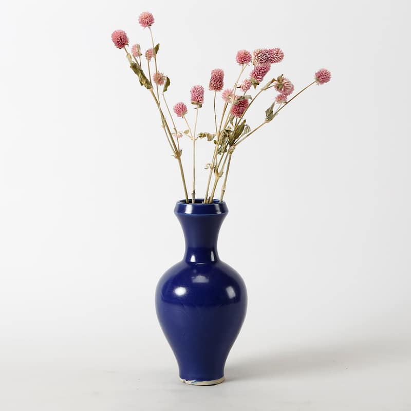 Artissance 8.6" Dark Blue Glaze Vase With Tick Flowers