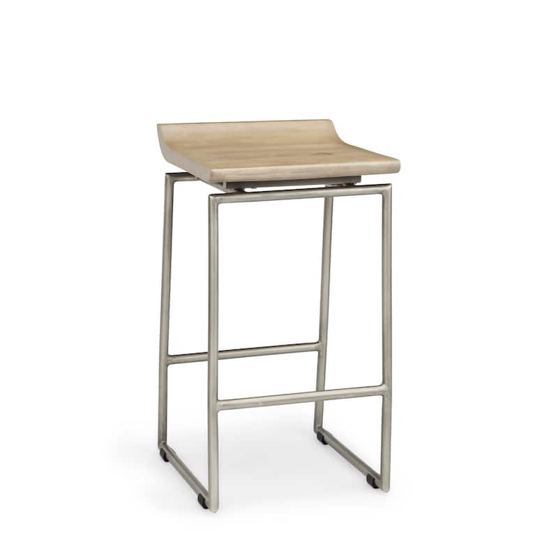 HomeRoots 25" Natural and Silver Solid Wood and Iron Low Back Counter Height Bar Chair