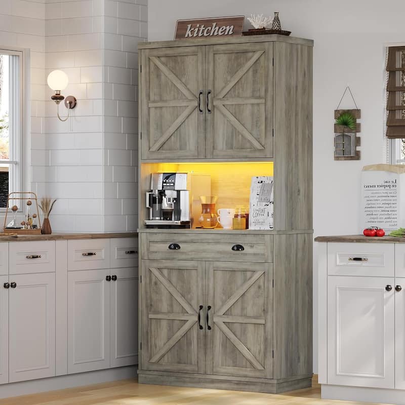 Farmhouse Kitchen Storage Cabinet Pantry Cabinet Home Bar - Gray
