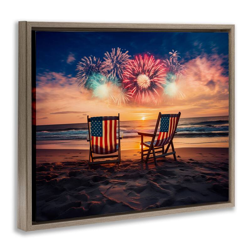 Stupell Summer Fireworks at Beach Framed Floater Canvas Wall Art Design By Arlington Prints