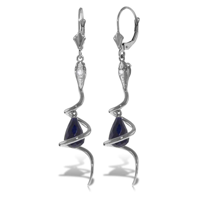 14K Solid Gold Snake Earrings w/ Briolette Dyed Sapphires & Diamonds - White