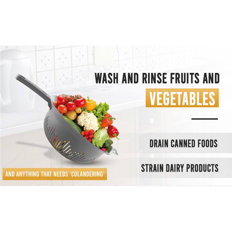 YBM Home 9.75 In. Deep Plastic Colander with Long Handle Use for Pasta