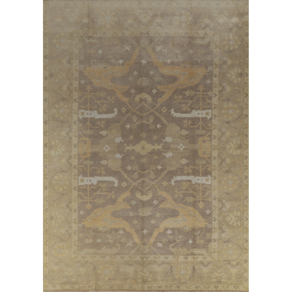 Transitional Earth Tone Brown Oushak Area Rug Handmade Wool Carpet - 9'1" x 11'8"