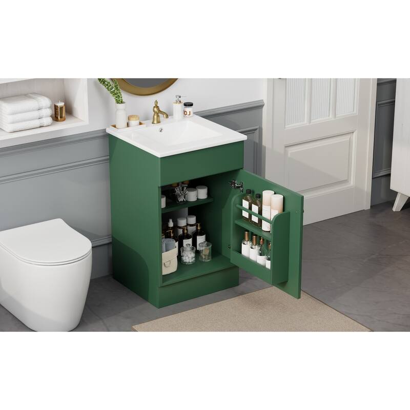 Green 20" Bathroom Vanity Cabinet with Sink, Soft Closing Door, Storage Shelf, and Adjustable Interior Shelf