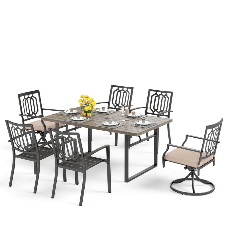 MAISON ARTS 7-Piece Patio Dining Set with Metal U-Shaped Leg Brown Dining Table and Metal Dining Chairs