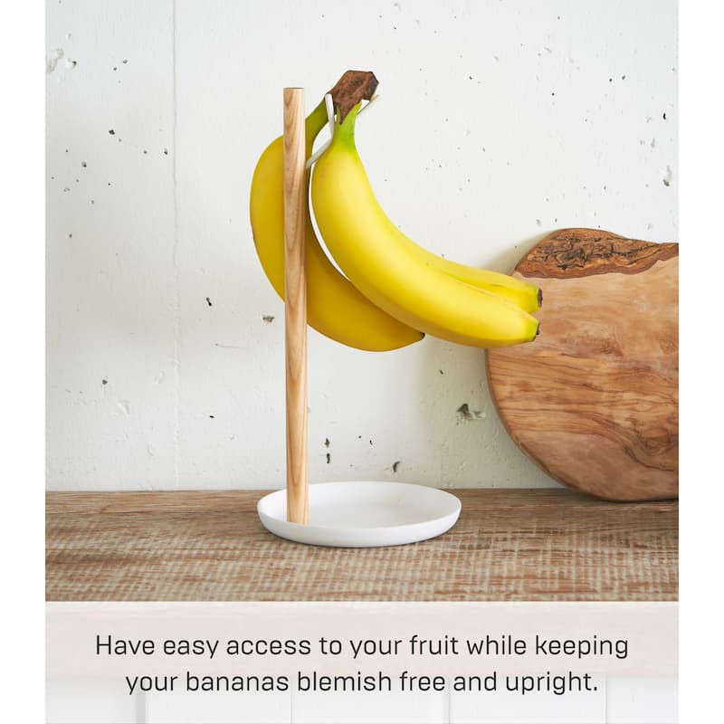 Yamazaki Home Banana Stand, Steel and Wood - L 5.12 x W 5.12 x H 11.02 inches