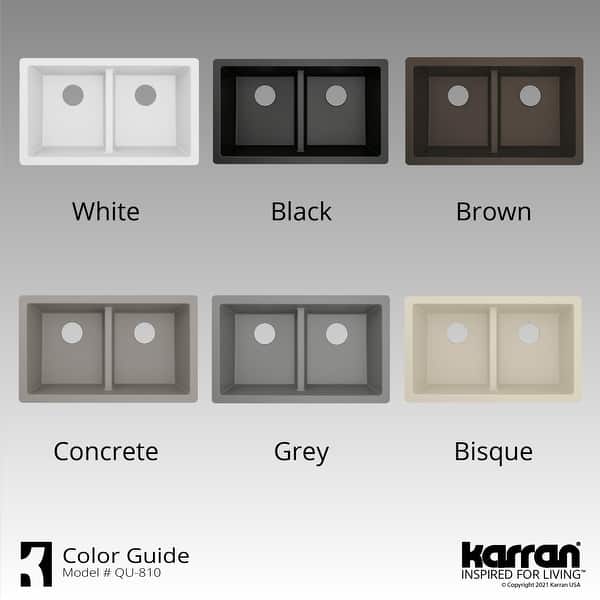 slide 2 of 20, Karran 32" Undermount Double Equal Bowl Quartz Kitchen Sink Kit - 32" x 19.5" x 9" Bisque