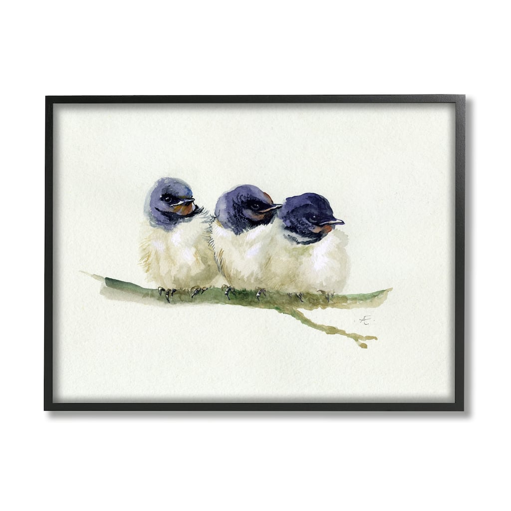 Stupell Trio of Baby Swallows Birds Perched on Branch Framed Wall Art - Blue