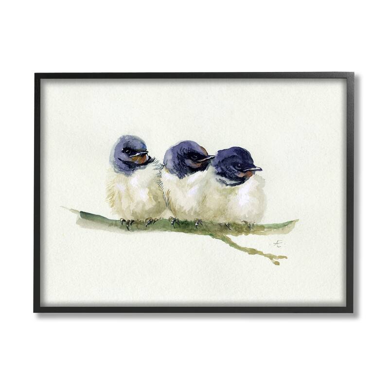 Stupell Trio of Baby Swallows Birds Perched on Branch Framed Wall Art - Blue