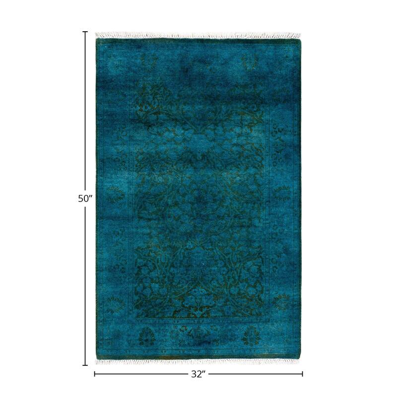 Fine Vibrance, One-of-a-Kind Hand-Knotted Runner Rug - Blue, 2' 8" x 4' 2" - 2' 8" x 4' 2"