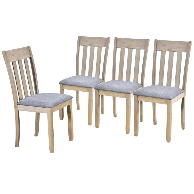 Natural Wood Wash 5-Piece Wooden Dining Table Set with Round Extendable Table & 4 Chairs