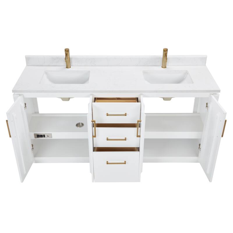 San Double Bath Vanity with Composite Stone Top and Mirror