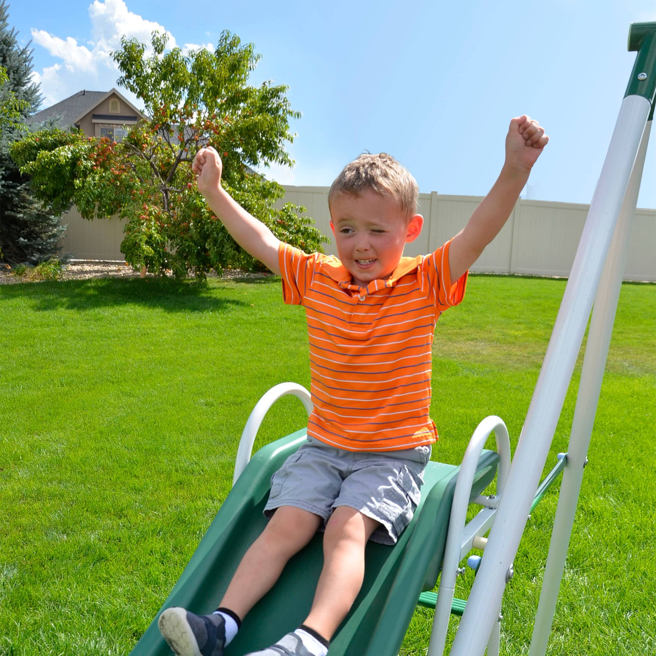 Outdoor Live Oak Metal Swing and Slide Set with 6ft Heavy Duty Slide Bed Bath Beyond 36095375