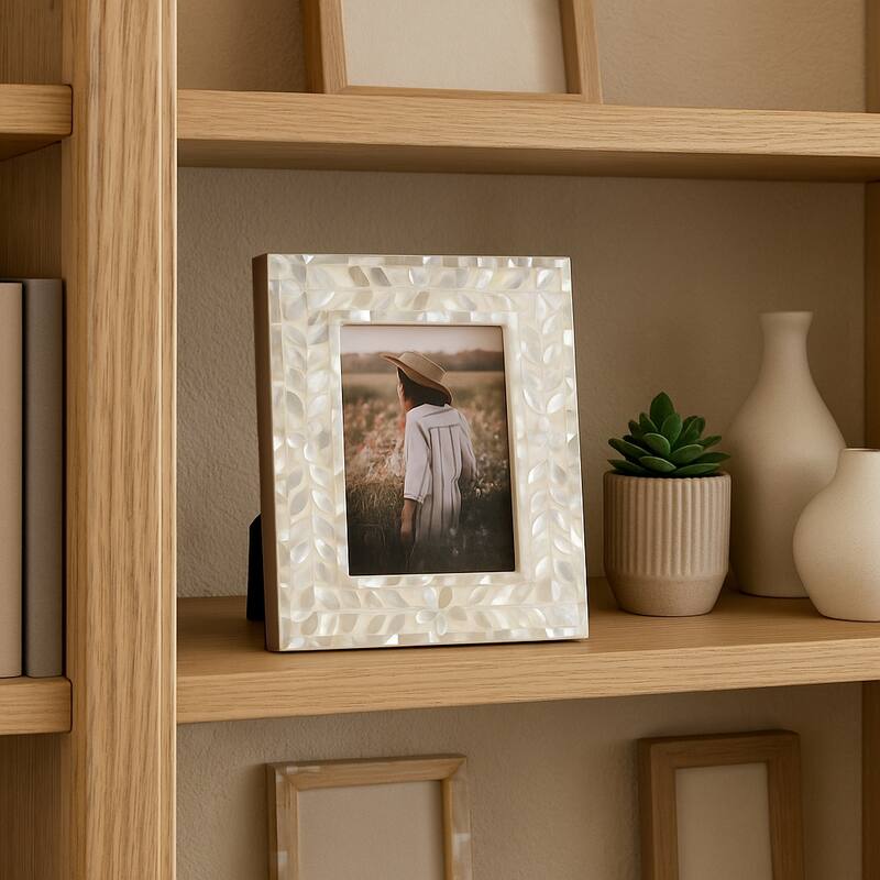 Wood Mother Of Pearl Inlay Vine Photo Frame - Ivory