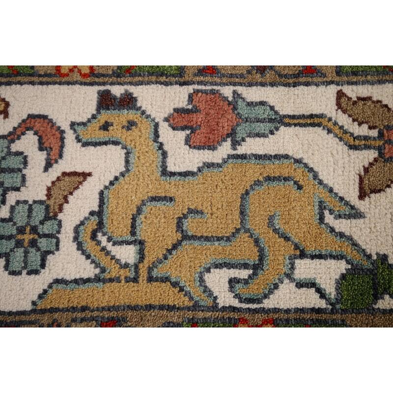 Animals Hunting Design Ziegler Indian Area Rug Handmade Wool Carpet - 8'11" x 11'10"