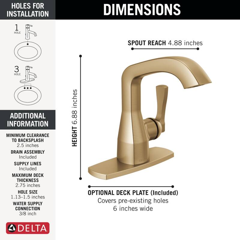 Delta 576-MPU-DST Stryke 1.2 GPM Single Hole Bathroom Faucet with Push
