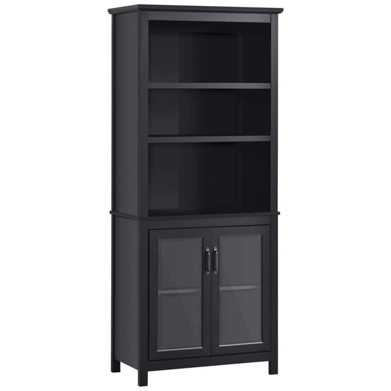 70" Tall Wooden Bookcase with Adjustable Shelves and Glass Door Storage Cabinet for Living Room - 30" W x 15.75" D x 70.75" H - Black