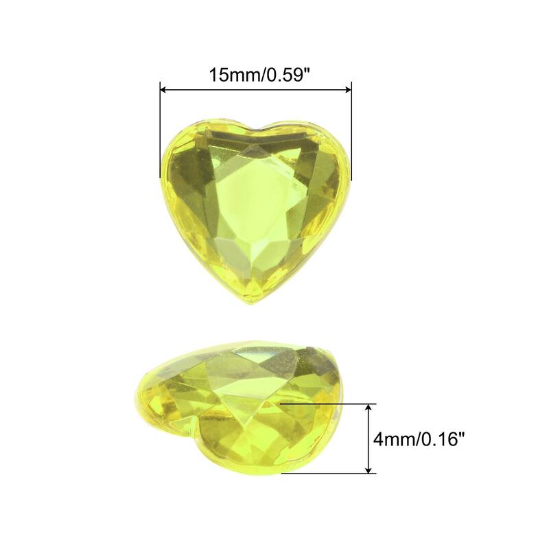 60 Pcs Acrylic Heart Rhinestone 15mm Flat Back Plastic Gems
