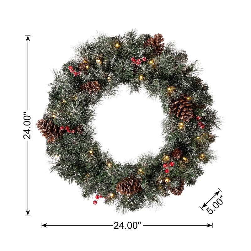Glitzhome 24"D Pre-Lit Christmas Wreath with LED Light and Timer