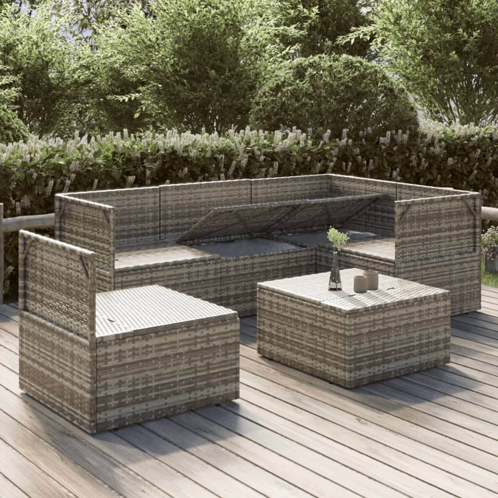 Vidaxl 6 piece garden lounge hot sale set with cushions poly rattan gray