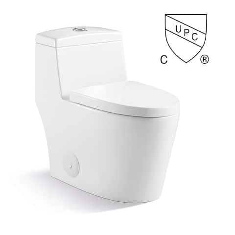 Kingsman Contemporary Modern Design, One Piece Dual Flush 1.2/1.6 Gpf,with Soft Closing toliet seat, Elongated Toilet Pure White